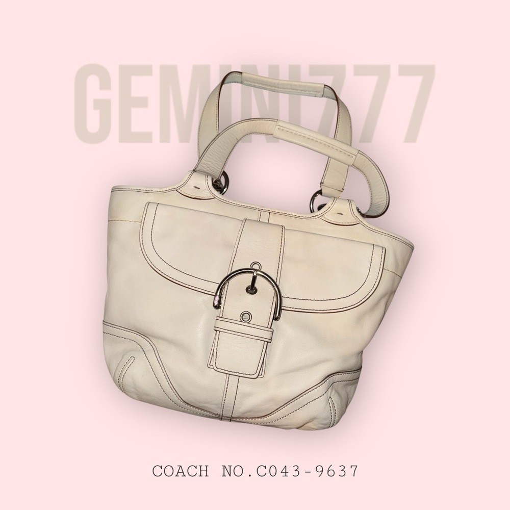 Coach NO.C043-9637 White Leather Shoulder Handbag Purse